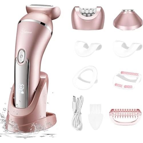 Hatteker Electric Shaver for Women Lady Epilator Electric Razors Kit Hair Remover for Face Chin Arm Leg Armpit Bikini Trimmer Painless Waterproof USB Rechargeable Dry Wet with Detachable Head 3 in 1