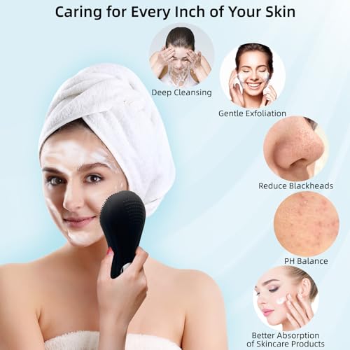 Electric Silicone Facial Brushes for Cleaning and Exfoliating,Electric Face Scrubber with Waterproof and Rechargeable Facial Skin Care for Women and Men£¨Black£©