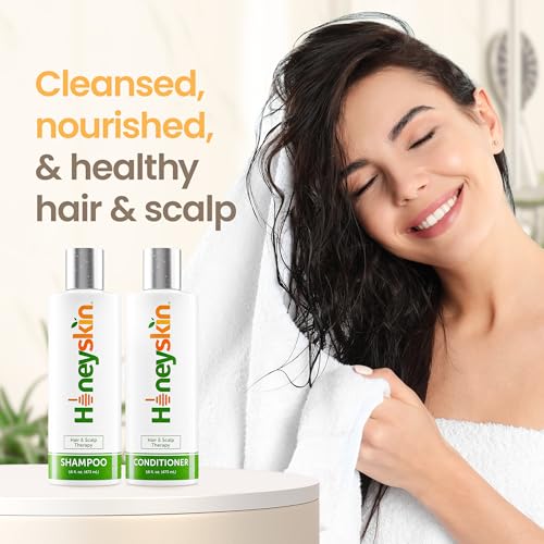Honeyskin Organic Hair Growth Shampoo & Conditioner Set 16oz x2 - Sulfate-Free Hydrating & Thickening for Women
