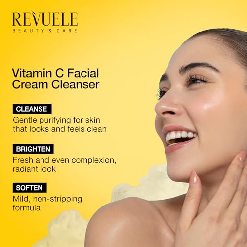 Revuele Vitamin C Facial Cream Cleanser ? Gentle Daily Face Wash for Brightening & Hydration 5.07 fl.oz, Vegan & Cruelty-Free