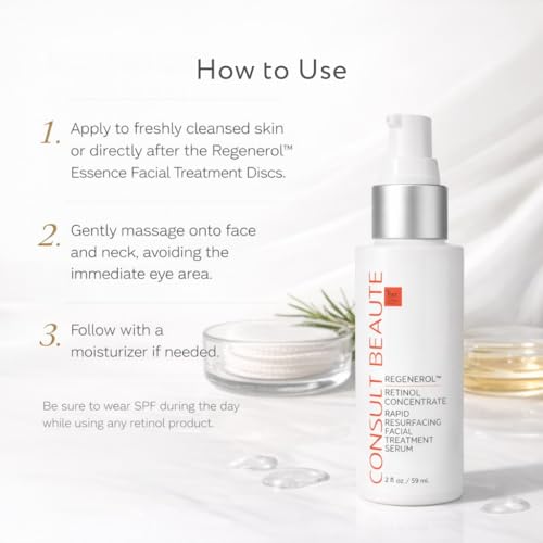 Consult Beaute Regenerol Rapid Resurfacing Retinol Serum for Face, Facial Treatment Concentrate with Bakuchiol, Renews Skin Texture & Diminishes the Appearance of Fine Lines and Wrinkles 2 Fl. Oz.