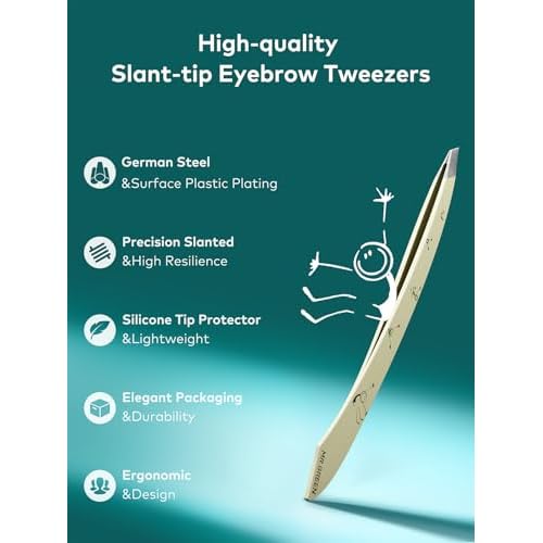 MR.GREEN Tweezers For Women Facial Hair, Professional Precision Eyebrow Tweezers for Women and Men, Stainless Steel Slanted Cute Hair Removal Plucker