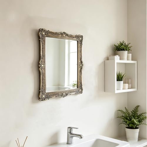Antique Gold Wall Mirror 12 x 10 Inches - Freestanding or Wall Mount Decor