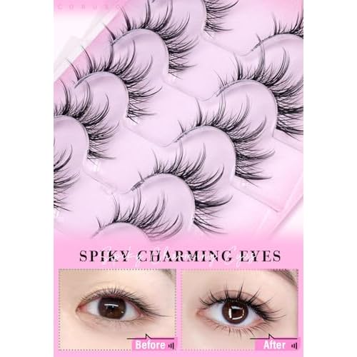 Natural Look Eyelashes Manga Lashes Clear Band False Eyelashes 15mm Lash Strips Aisan Anime Fake Eyelash Look Like Lash Extension Spikes Lashes Wispy by CORUSCATE