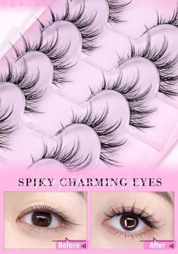 Natural Anime Eyelashes 15mm Clear Band Wispy Spiky Lashes