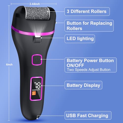 Electric Foot Callus Remover with 3 Roller Heads, 2-Speed Pedicure Tool