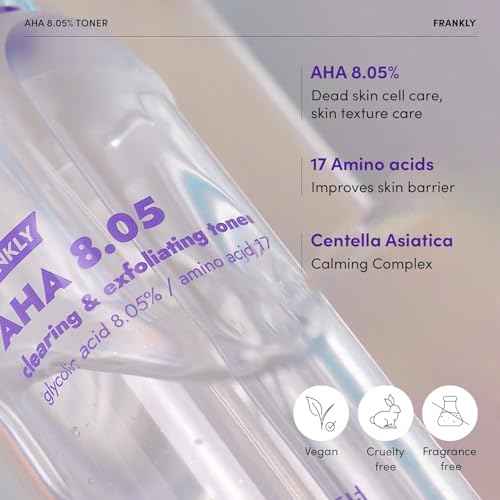 FRANKLY AHA 8.05% Toner | Pore-Refining Exfoliator with Glycolic Acid, 17 Amino Acids, Hyaluronic Acid | Smooths Texture, Hydrates, Targets Flakiness | Korean Skin Care 3.38 fl oz