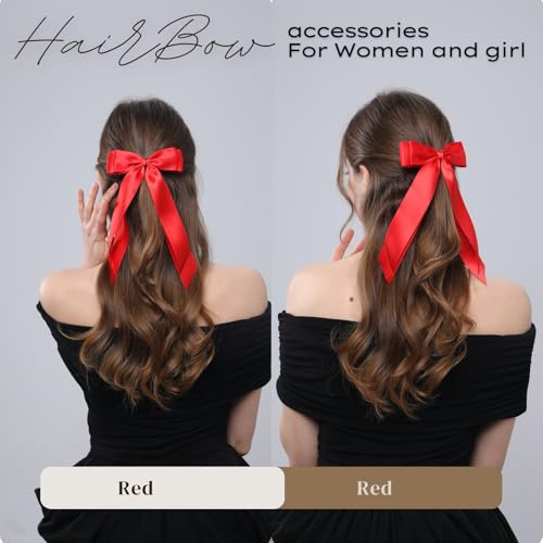 Red Satin Hair Bows with Alligator Clips - 2 Pack