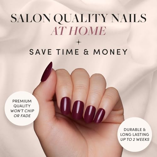 Glamnetic Press-On Nails Bundle - Classic Red & Berry Maroon | Opaque Timeless Red Almond False Nails | Dark Red Round Fake Nails | Reusable, Salon-Quality Nail Kits