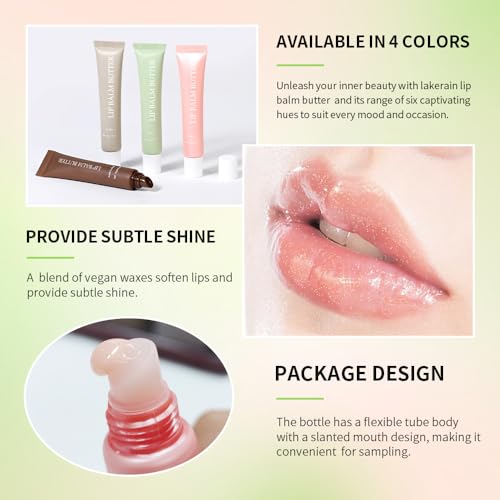 Summer Lip Glossy Butter Lip Balm, Lip Gloss Set, Soothing Lip Skincare, Instant Moisture, Lightweight, Nourish, Hydrate, Moisturizing Tint, Non-Sticky, Long-lasting (4Colors, Large)