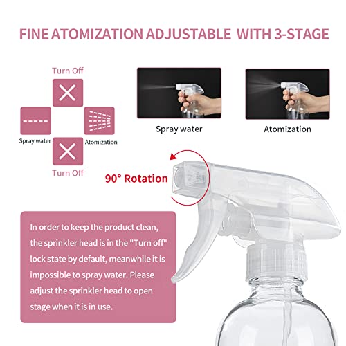 HOMBYS 8 Oz Empty Clear Glass Spray Bottles with Silicone Sleeve Protection Refillable Containers for Cleaning Solutions, Essential Oils, Misting Plants - Quality Sprayer - 3 Pack Boston Bottles