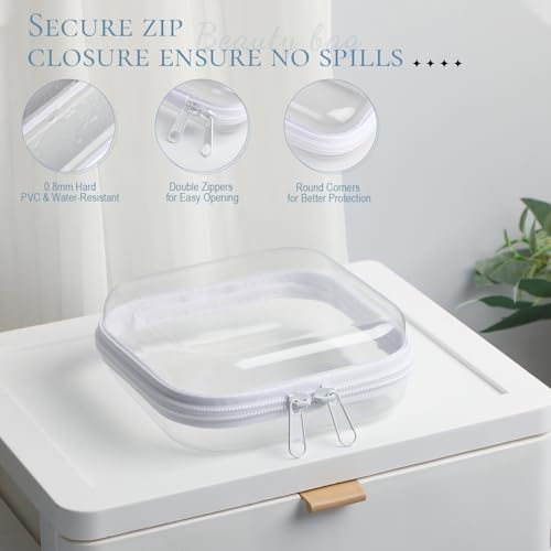 Sanwuta 6 Pack Clear Hard Zipper Cases - White, 5x5x2 Inch Storage Organizer
