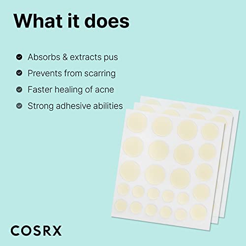 COSRX Acne Pimple Patch Absorbing Hydrocolloid Original 3 Size Patches for Blemishes and Zits Cover, Spot Stickers for Face and Body, Not Tested on Animals (72)