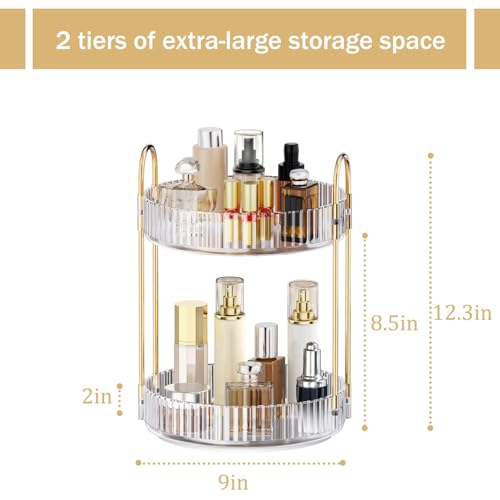 MOKANI 360° Rotating Makeup Organizer for Vanity, 2 Tier, Clear B-Clear Variant