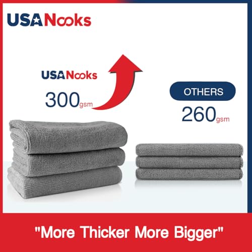 USANOOKS Microfiber Cleaning Cloth Grey - 12 Packs 12.6"x12.6" - High Performance - 1200 Washes, Ultra Absorbent Towels Weave Grime & Liquid for Streak-Free Mirror Shine - Car Washing Cloth