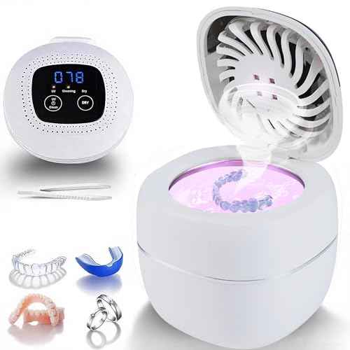 2025 Upgraded Ultrasonic Retainer Cleaner with Dryer Fan, 45kHz UV Ultrasonic Dental Cleaning Pod, Retainer Cleaner Machine for Dentures, Aligners, Mouth, Night Guards & Jewelry (White)