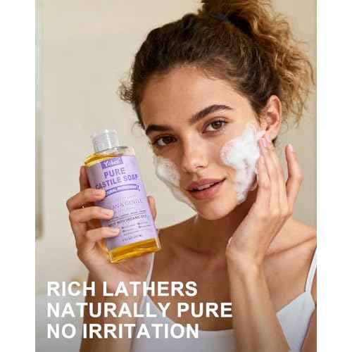 Pure Castile Soap Liquid Lavender 8 OZ, Made with Certified Organic Oils, Gentle Lavender Soap for Hands & Body Wash, Face, Dishes, Laundry & More - Vegan & Natural Ingredients Cleanser