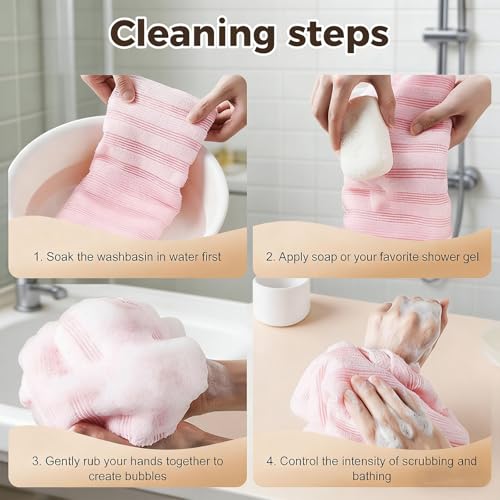 47-Inch Exfoliating Shower Towel Dual-Sided Back Scrubber