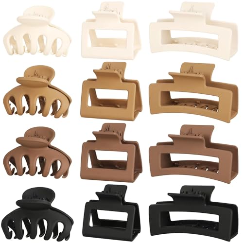PAOFUPOS Claw Clips for Women - 3 Styles Hair Clips for Thick & Thin Hair in White, Khaki, Brown, Black