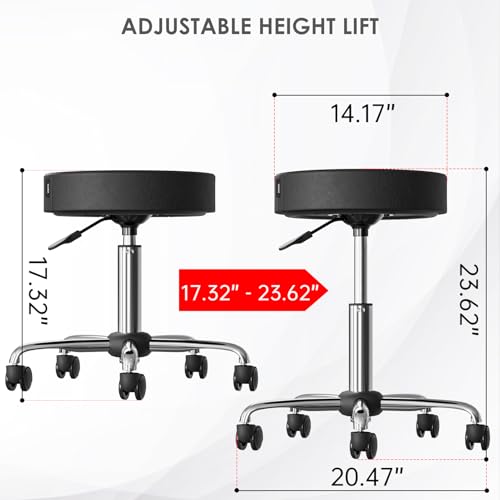CLORIS Round Rolling Stool Hold up to 400 LBS Height Adjustable Swivel Chair Metal Feet with Wheels for Spa, Massage, Salon, Home, Office, Medical, Tatoo, Bar Black