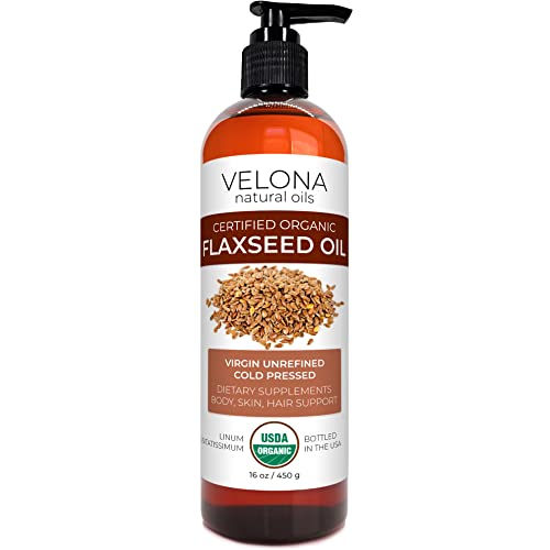 velona USDA Certified Organic Flaxseed Oil - 16 fl oz | 100% Pure and Natural Carrier Oil | Unrefined, Cold Pressed | Hair Growth, Body, Face & Skin Care | Use Today - Enjoy Results