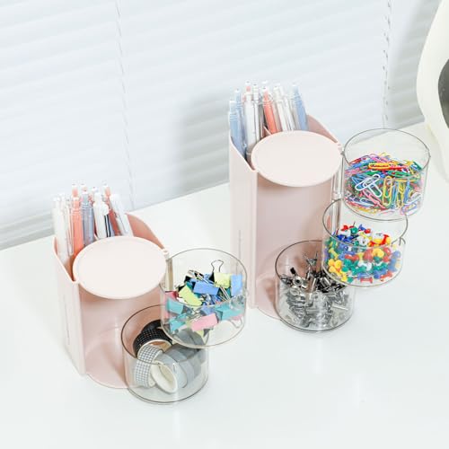 FABROK 2-Layer Rotatable Clear Hair Accessories Organizer - Pink