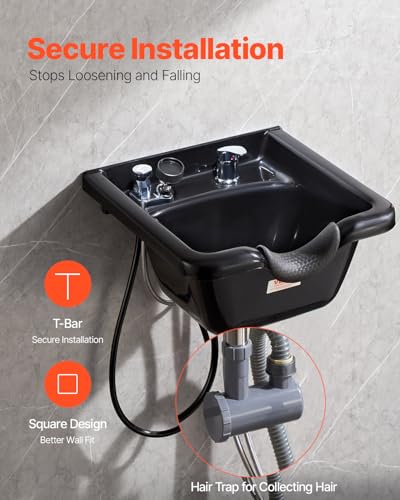 Wall-Mounted Shampoo Basin for Hair Salons, Black ABS Hairdresser Sink
