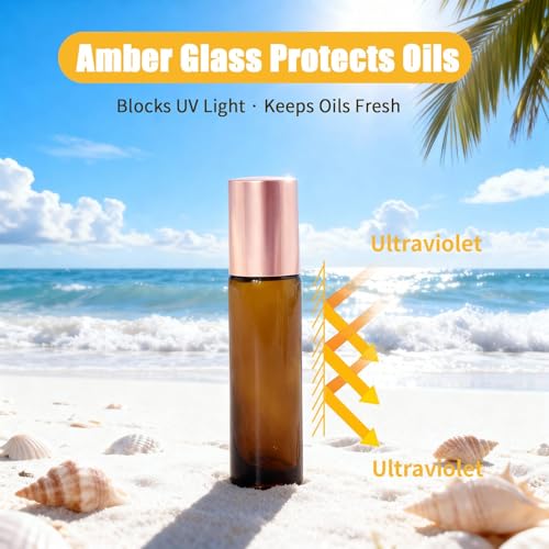 8-Pack 10ml Rose Quartz Roll-On Bottles for Essential Oils