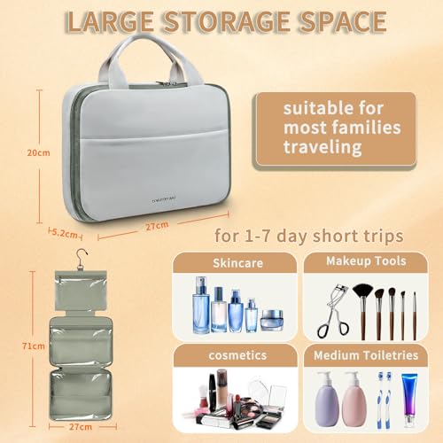 Folding Toiletry Bag with Hanging Hook - 3-Layer Waterproof Organizer