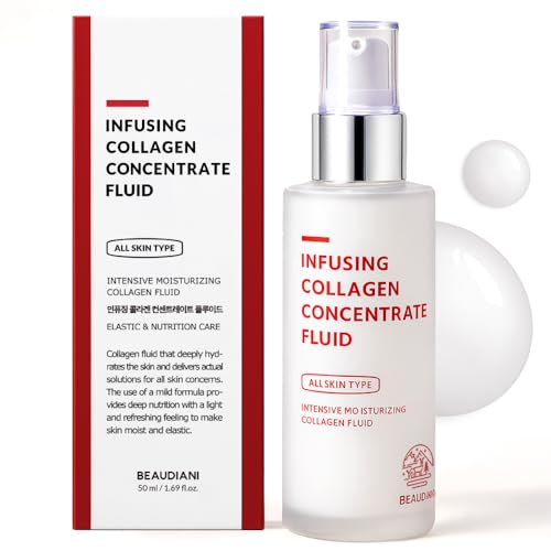 BEAUDIANI Infusing Collagen Concentrate Fluid, Lightweight Hydrating Face Moisturizer, Milky Lotion for All Skin Types, Non-Sticky Daily Skincare, Korean Skincare (1.69 fl oz)
