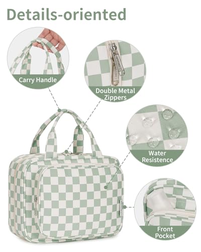 Narwey Hanging Toiletry Bag for Women - Green Checkerboard Medium