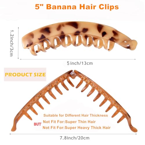 Eyegla 6 Pack Large Banana Hair Clips for Thin to Thick Hair - Black, White, Grey, Tortoise Shell