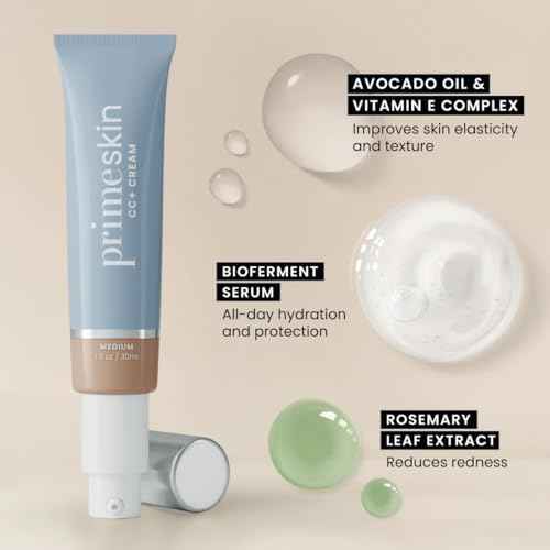 Prime Prometics PrimeSkin CC+ Cream for Mature Women ? Lightweight Liquid-to-Powder Foundation ? Blurs Pores & Covers Age Spots ? Crease-Free, Hydrating & Soft-Matte Finish for Sensitive Skin (Light)