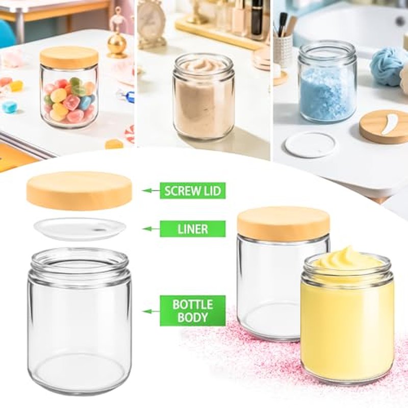 8oz Glass Jars with Woodgrain Lids - 4 Pack Cosmetic Containers