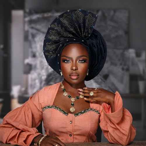 African Headpiece Nigerian Headwear,auto gele Nigerian Headwear,Headwraps for Woment,Monochrome Elastic Women's hat