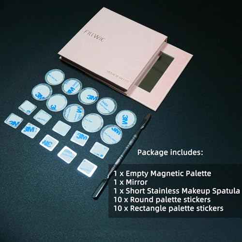 Pink Magnetic Refillable Makeup Palette with Mirror ? Lightweight, Durable, Travel-Ready Case for Eyeshadow, Blush, Lipstick ? Includes Spatula & 20 Stickers ? Small, Waterproof Paperboard