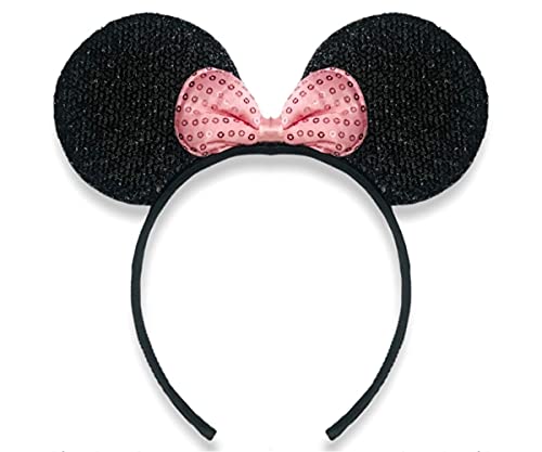 Products4ushop Sequin Bows Headband, Mouse Ears Headbands Kids Adult, kids headbands girls: M1 (Black-Pink1)