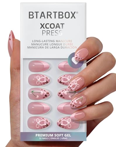 BTArtbox Press On Nails - Short Almond Pink French Tips, 32Ct