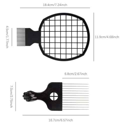 Hair Sponge Set,Afro Brush, Magic Curl Glove, Metal Pick Comb, and Twist Comb for Hairstyling (Black-6Pcs)
