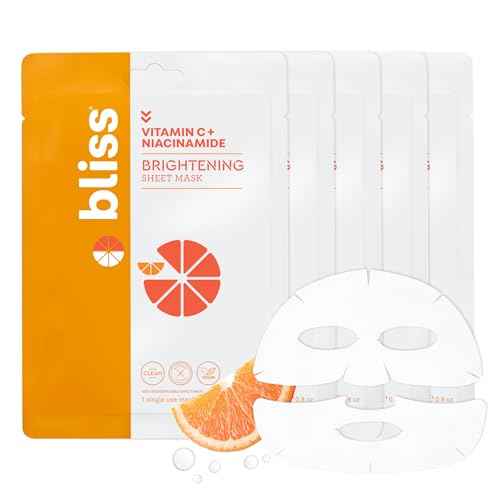 Bliss Skincare Sheet Masks - Vitamin C & Niacinamide Face Masks - Biodegradable - 5pk
