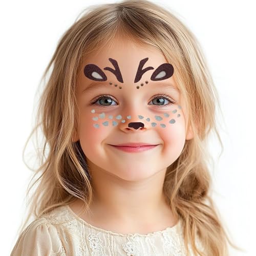 Glitter Christmas Reindeer Face Stickers - Brown Elk Tattoo