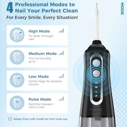 Water Dental Flosser Pick for Teeth, Cordless Oral Irrigator Cleaner 350ML IPX7 Waterproof Rechargeable, 4 Modes 4 nozzles, Portable Professional Flossing for Cleaning Gum Care Braces Home Travel