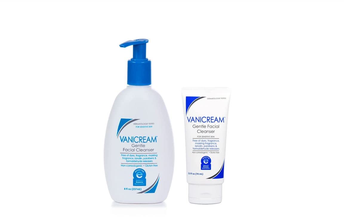 Vanicream Gentle Facial Cleanser with Pump and Travel-Sized Cleanser Bundle, 8 Fl Oz & 2.5 Fl Oz