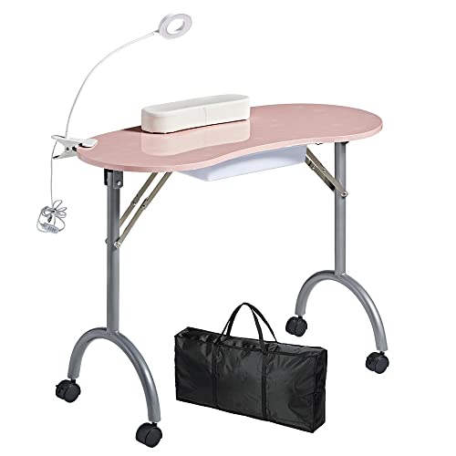 Portable Foldable Nail Desk with Lamp & Wrist Rest