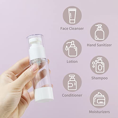 30ml Airless Pump Bottles, Clear Travel Size Cosmetic Dispenser (Pack of 6)
