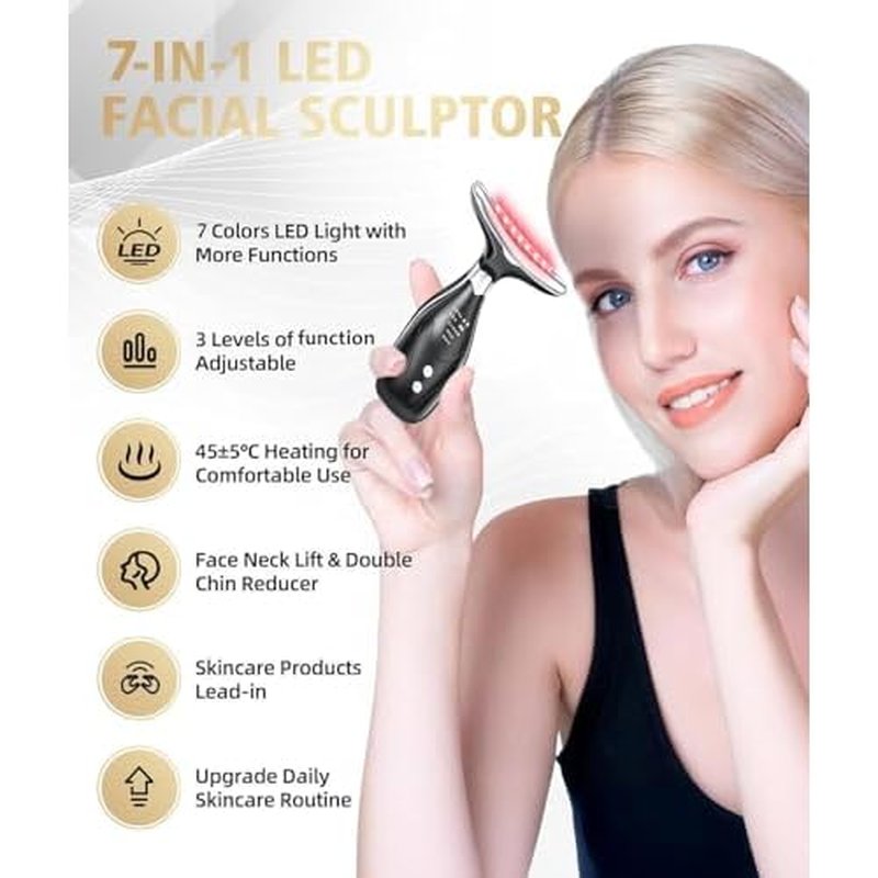 7-in-1 Facial Sculptor Massager, Red Light Therapy for face, 7 Color Modes with Heating & Vibration, Portable Face Massager Tool for Wrinkles & Skin Tone, Arc Design for Better Cream Absorption