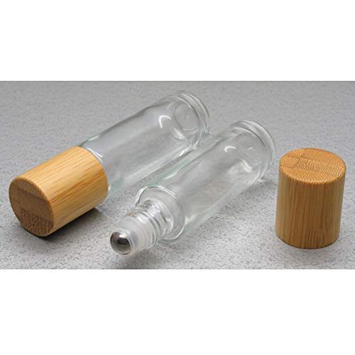 LasenSensm 4-Pack 15ml Clear Glass Refillable Essential Oil Roller Bottles with Bamboo Lid, Stainless Steel Roller Ball, 3ml Dropper, Perfect for Travel & DIY