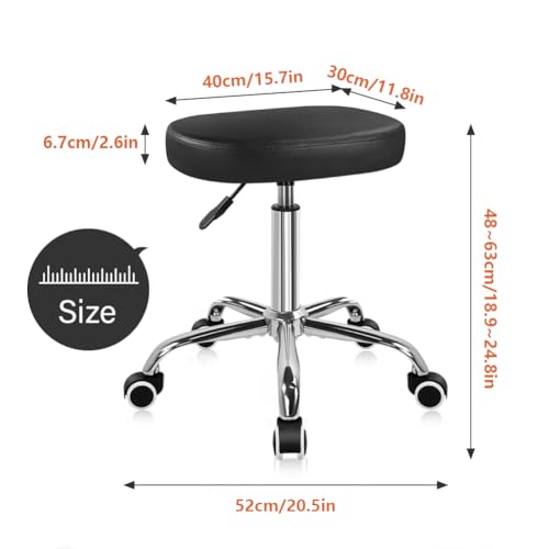 KKTONER Square Rolling Stool Swivel Height Adjustable Stool for Office Salon Home Coffee Shop Bar SPA Chair Black