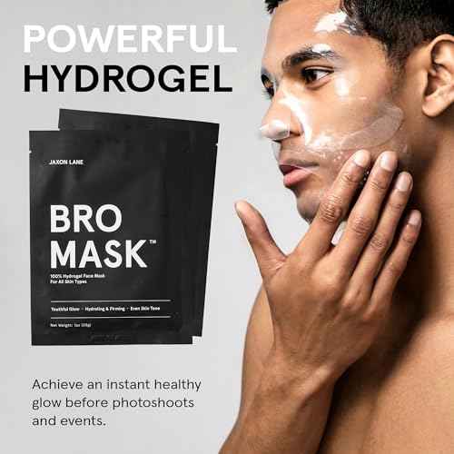 JAXON LANE BRO MASK Premium Korean Face Mask for Men (2 x 4 Pack) - Anti Aging Sheet Masks w/Hydrogel, Vitamin C, Hydrolyzed Collagen, & Hyaluronic Acid - Perfect Skin Care Stocking Stuffers for Men
