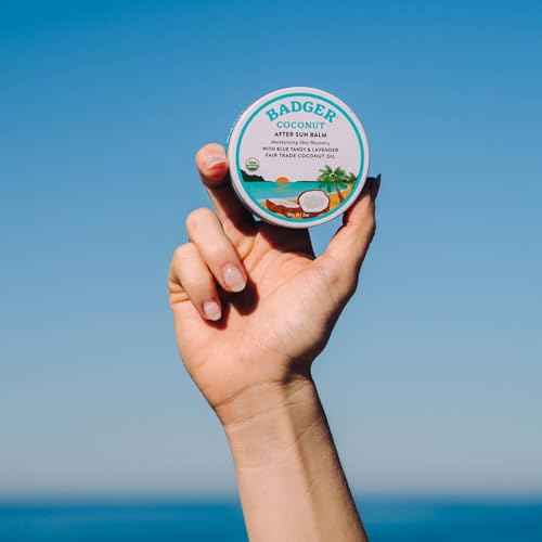 Badger Coconut AfterSun Balm, 100% Organic Soothing Sunburn Relief, Great Smelling, Moisturizing & Hydrating After Sun Skin Care, 2 oz Tin